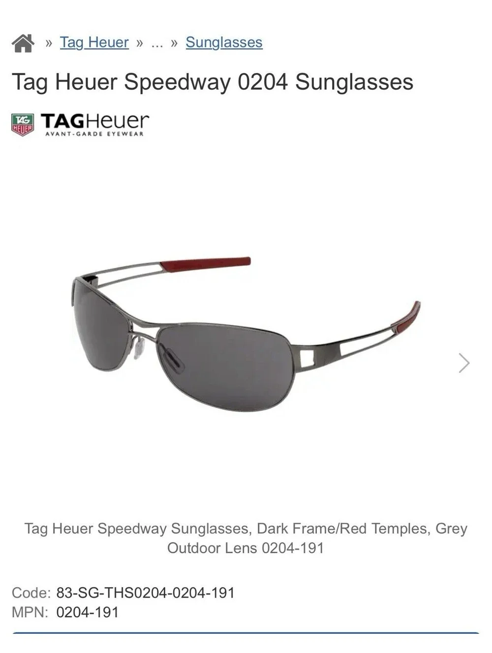 Tag Heuer Speedway 204 Sunglasses Jeff Nowicki Racing Memorabilia Collection